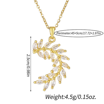 1pcsFashionable Sparkling Zircon Leaf Pendant Necklace, Imitation Diamond Wheat Ear Leaf Collarbone Chain, Suitable For Women's Daily Holiday Wear, Engagement Jewelry