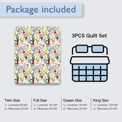 Floral Quilt 3 Pieces Microfiber Quilt Sets Lightweight Bedspreads Botanical Coverlets Quilt Bedding Set All Season Quilts