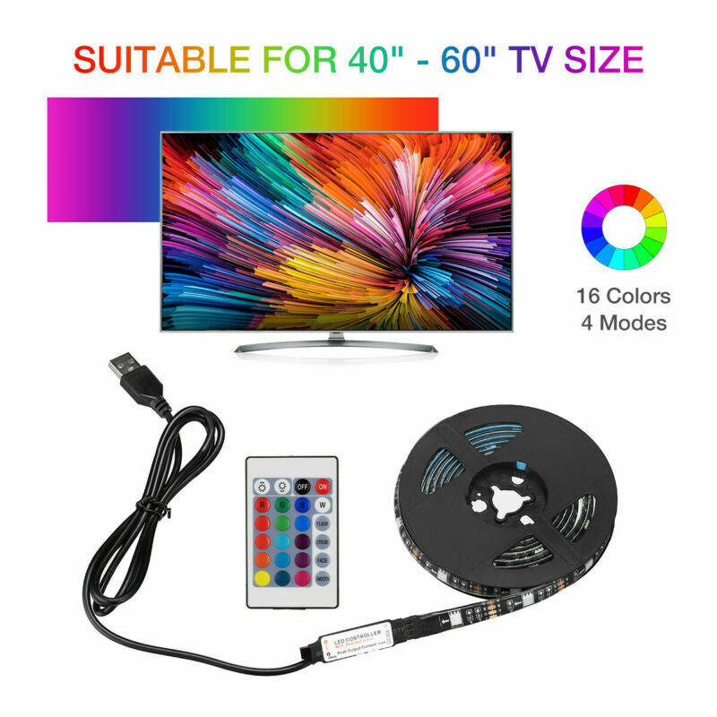 4x50CM USB 5V RGB LED Strip  Background Light  Remote Kit For TV Computer Lamp