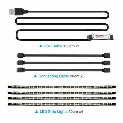 4x50CM USB 5V RGB LED Strip  Background Light  Remote Kit For TV Computer Lamp