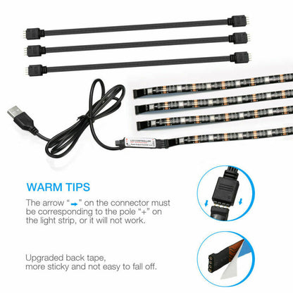 4x50CM USB 5V RGB LED Strip  Background Light  Remote Kit For TV Computer Lamp