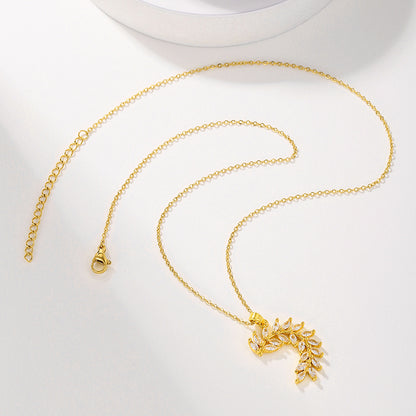 1pcsFashionable Sparkling Zircon Leaf Pendant Necklace, Imitation Diamond Wheat Ear Leaf Collarbone Chain, Suitable For Women's Daily Holiday Wear, Engagement Jewelry