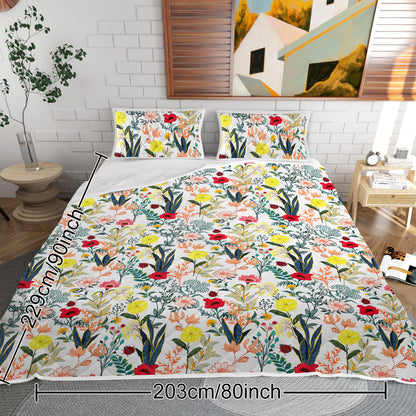 Floral Quilt 3 Pieces Microfiber Quilt Sets Lightweight Bedspreads Botanical Coverlets Quilt Bedding Set All Season Quilts