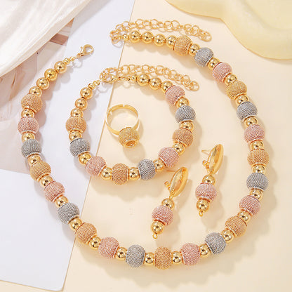 5Pcs Fashionable Metallic Beaded Necklaces Two Color Gold Bead Earrings Bracelets Suitable For Daily Wear Holiday Jewelry Gifts