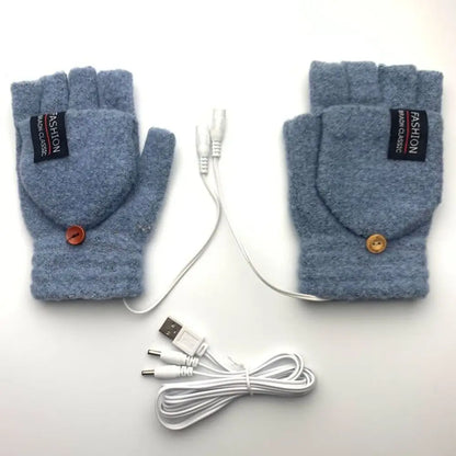 Mitten Winter Heated Gloves USB Electric Heating Gloves Full&Half Finger Warmer Gloves