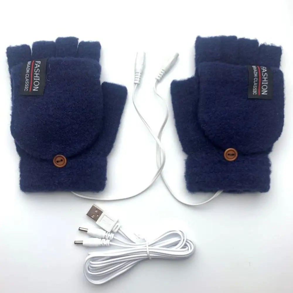 Mitten Winter Heated Gloves USB Electric Heating Gloves Full&Half Finger Warmer Gloves