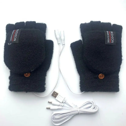 Mitten Winter Heated Gloves USB Electric Heating Gloves Full&Half Finger Warmer Gloves