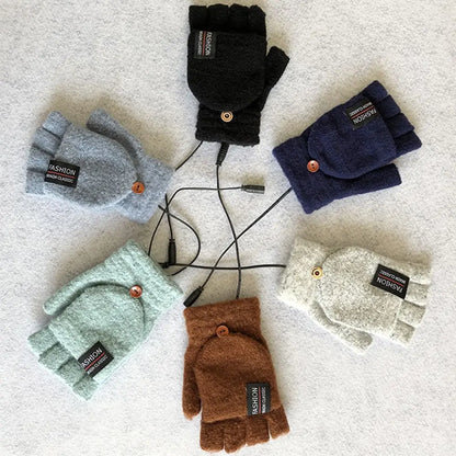 Mitten Winter Heated Gloves USB Electric Heating Gloves Full&Half Finger Warmer Gloves