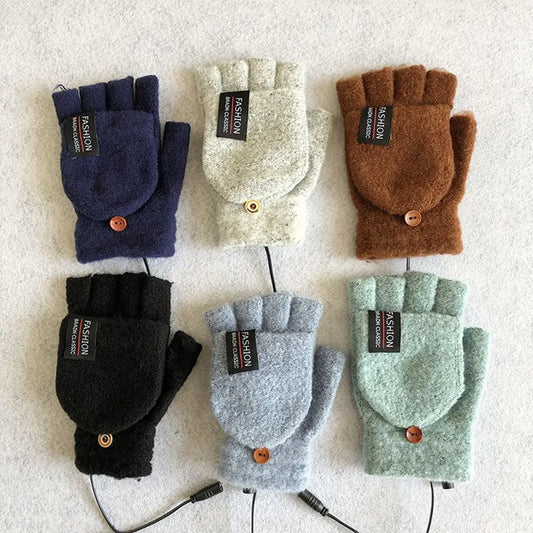 Mitten Winter Heated Gloves USB Electric Heating Gloves Full&Half Finger Warmer Gloves