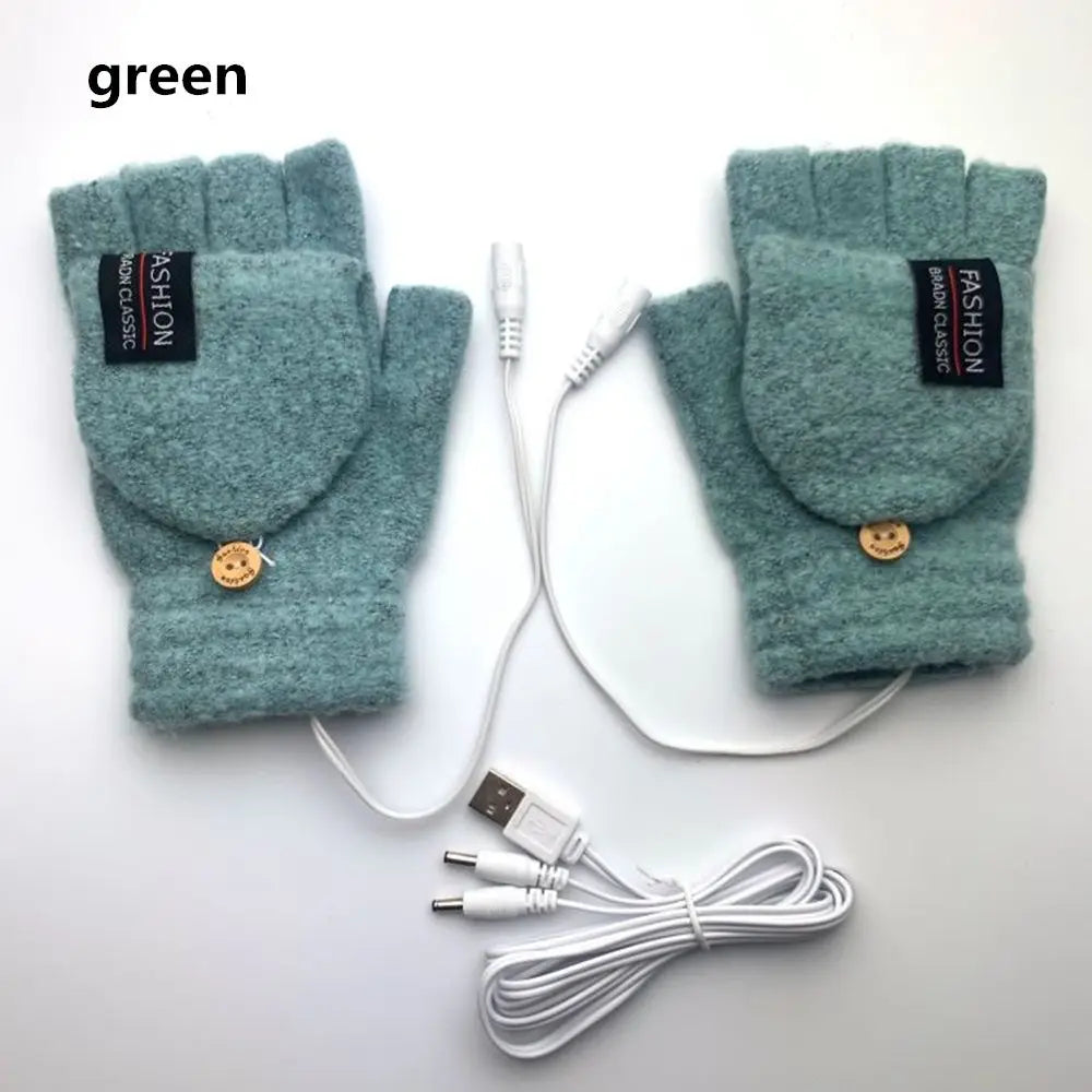 Mitten Winter Heated Gloves USB Electric Heating Gloves Full&Half Finger Warmer Gloves