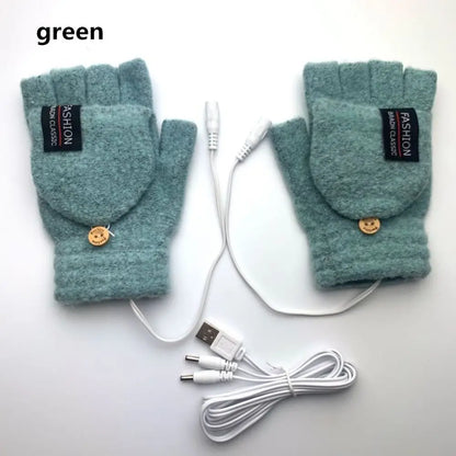 Mitten Winter Heated Gloves USB Electric Heating Gloves Full&Half Finger Warmer Gloves