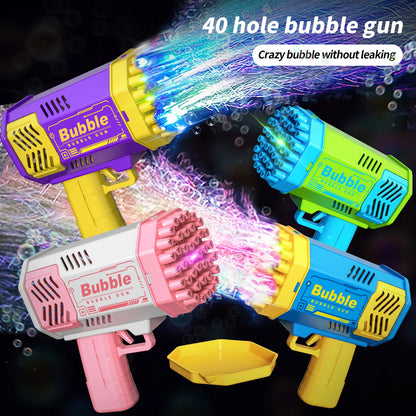 40 Holes Electric Bubble Machine Handheld Automatic Space Light Bubble Gun Kids Outdoor Battle Toys Without Bubble Water
