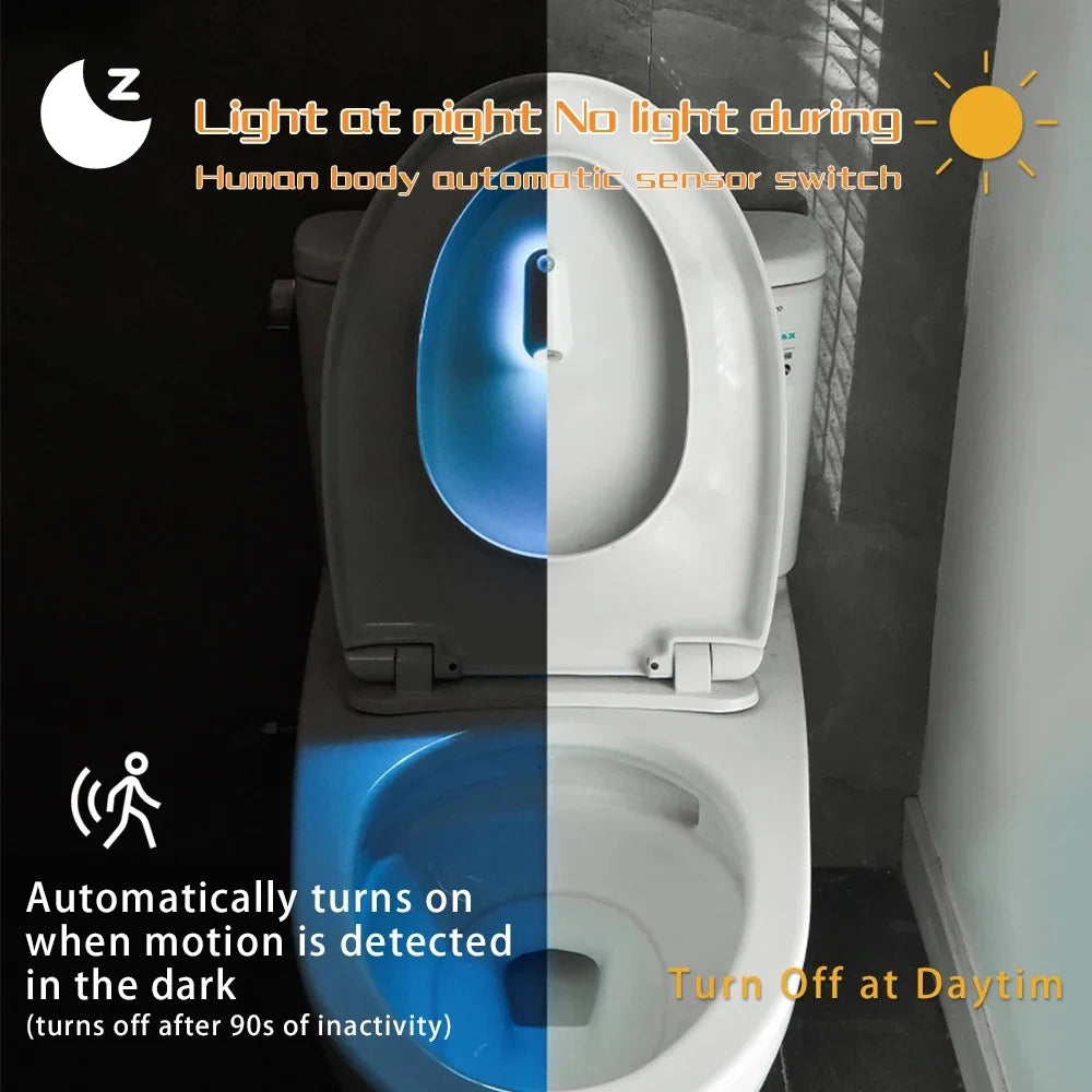 Toilet Motion Sensor Light Backlight Smart Night Lights RGB Colors Waterproof USB Rechargeable Bathroom WC LED Lamp