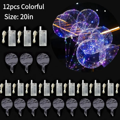 3-12PCS LED Light Up Balloons Glow In The Dark Transparent Led Balloons Bobo Balloons With Light String For Party Festival Decor