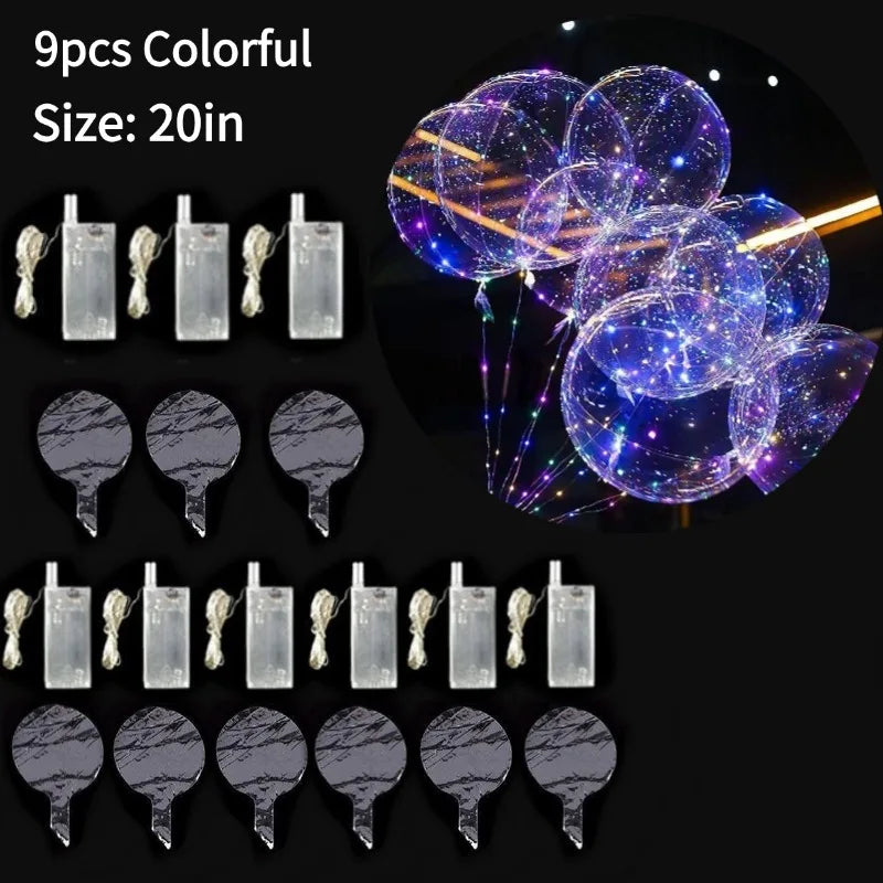 3-12PCS LED Light Up Balloons Glow In The Dark Transparent Led Balloons Bobo Balloons With Light String For Party Festival Decor
