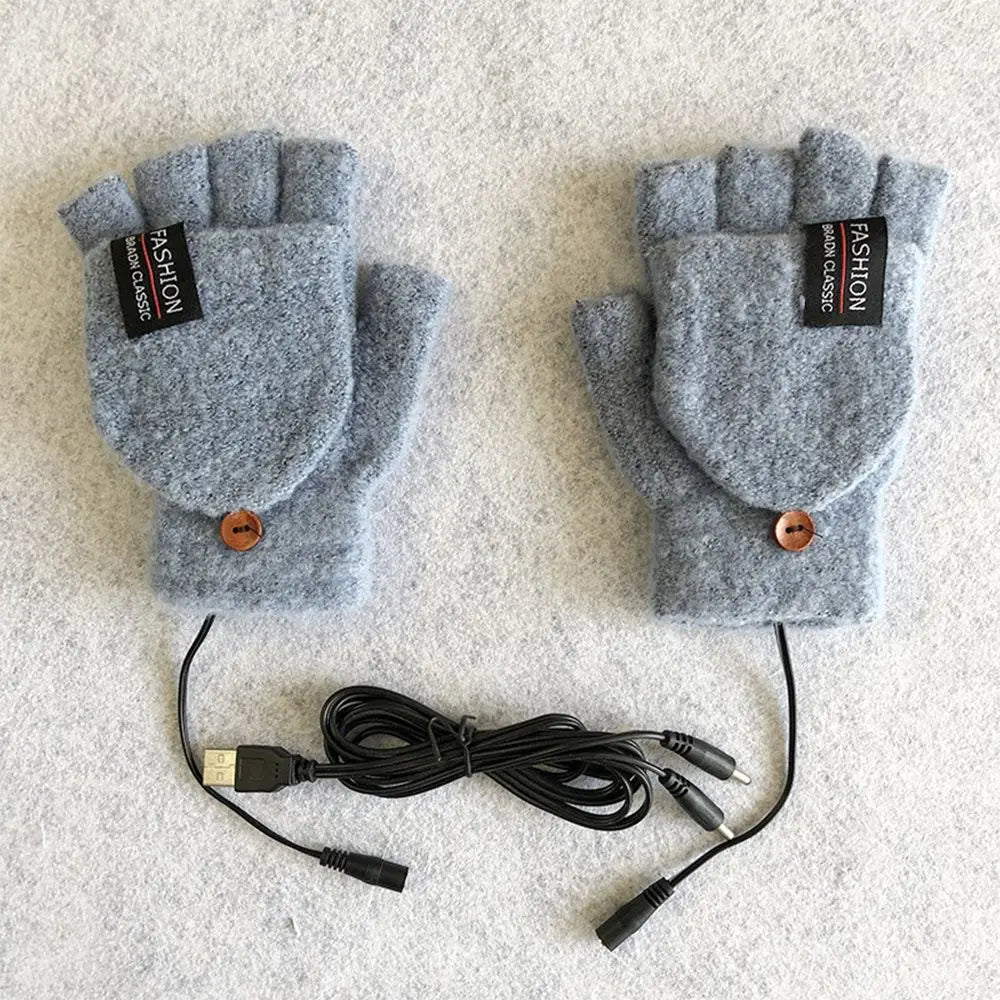 Mitten Winter Heated Gloves USB Electric Heating Gloves Full&Half Finger Warmer Gloves