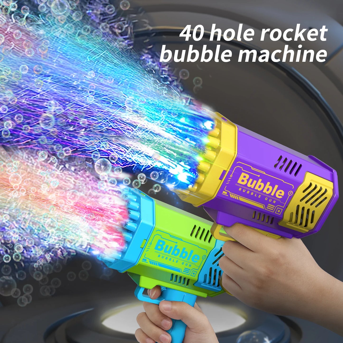 40 Holes Electric Bubble Machine Handheld Automatic Space Light Bubble Gun Kids Outdoor Battle Toys Without Bubble Water
