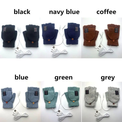 Mitten Winter Heated Gloves USB Electric Heating Gloves Full&Half Finger Warmer Gloves