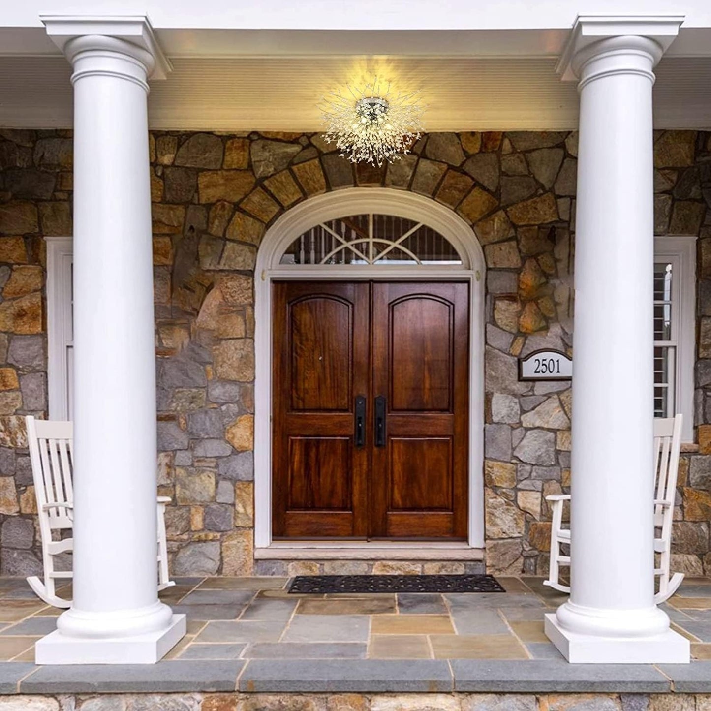 Crystal Flush Mount Ceiling Light, Modern Sputnik Firework Close To Ceiling Lamp, LED Ceiling Light