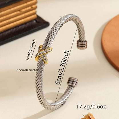 1PCS Fashionable Personalized 8-character Cross Steel Wire Bracelet,Open Bracelet, Simple Versatile Trendy Diamond Bracelet, Suitable For Men And Women To Wear, Holiday Jewelry Gift