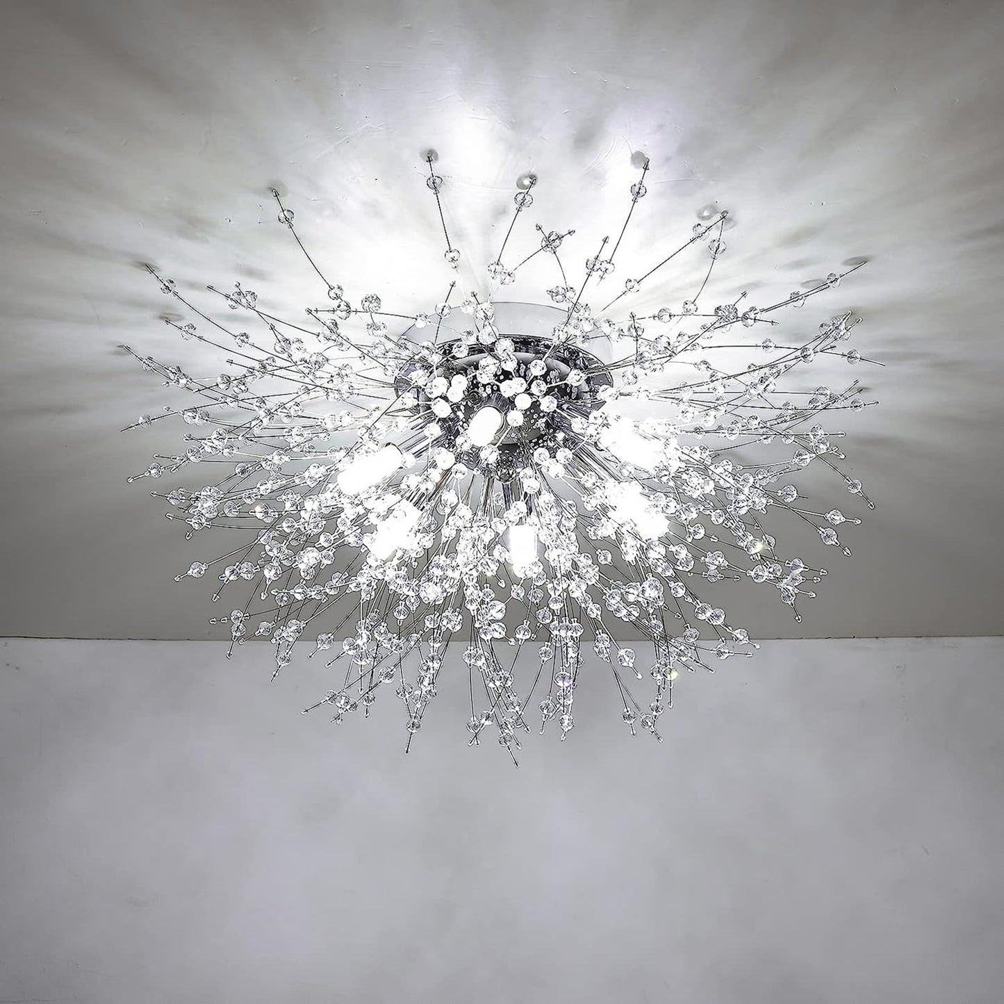 Crystal Flush Mount Ceiling Light, Modern Sputnik Firework Close To Ceiling Lamp, LED Ceiling Light